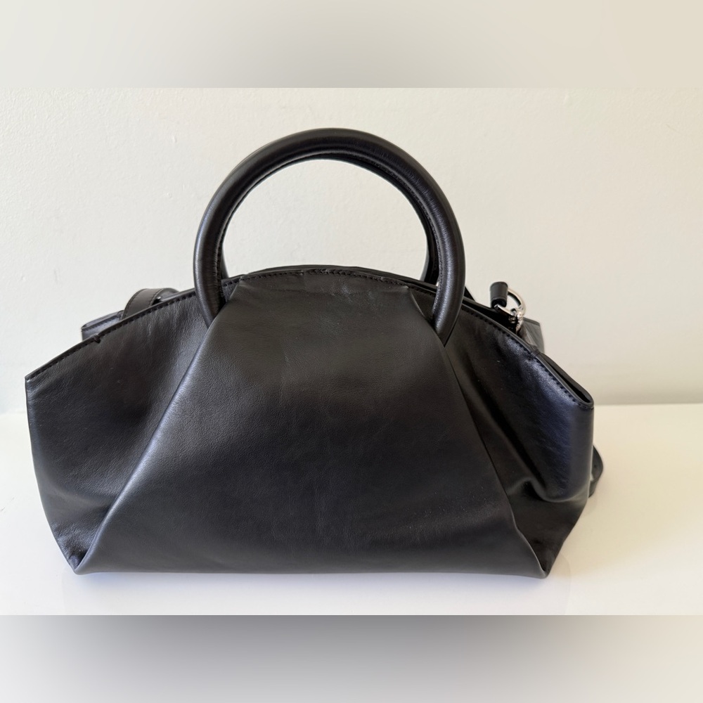 COS Black Leather Fold Crossbody Shoulder Handbag Bag